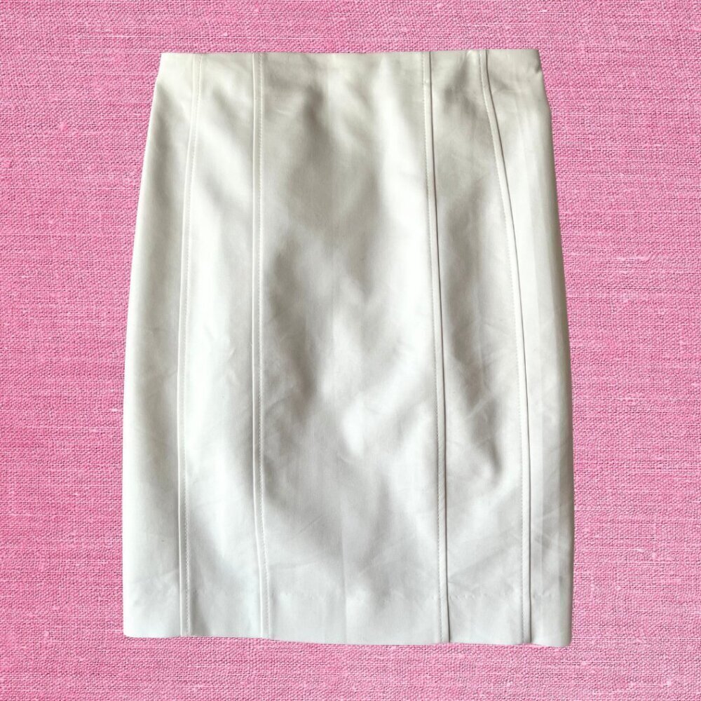 Express [Size 2 EUC] White High Waisted Midi Skirt with Pleated Back Slit